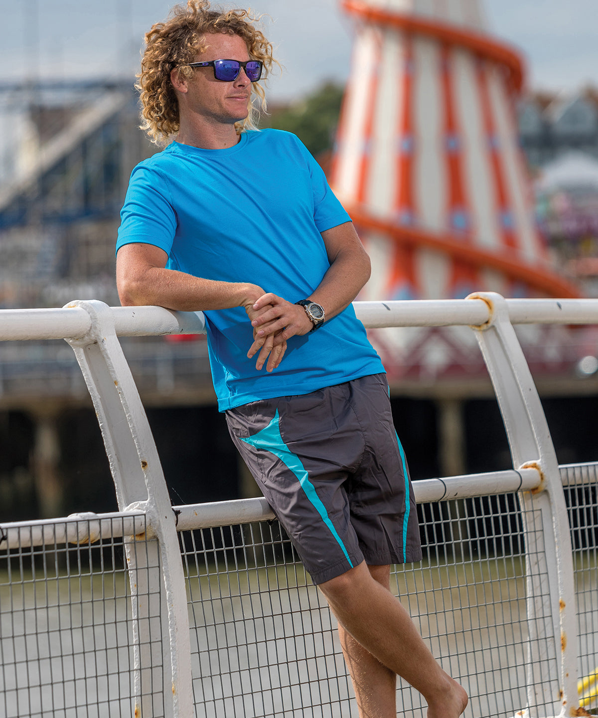 Phantom Grey/Ocean Blue - Fitness shiny marl t-shirt - GarmentEmbroidery