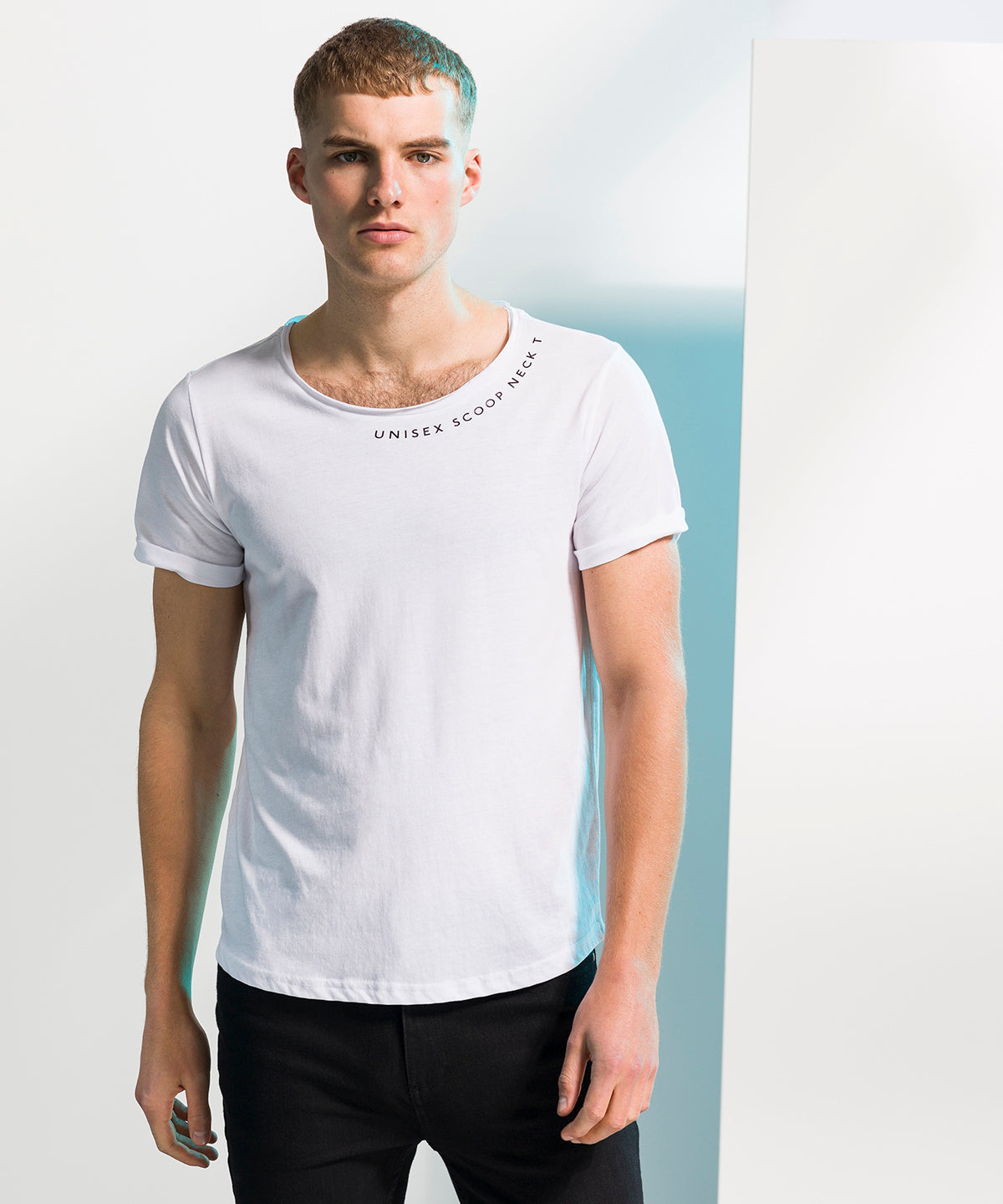 White - Unisex scoop neck T - GarmentEmbroidery