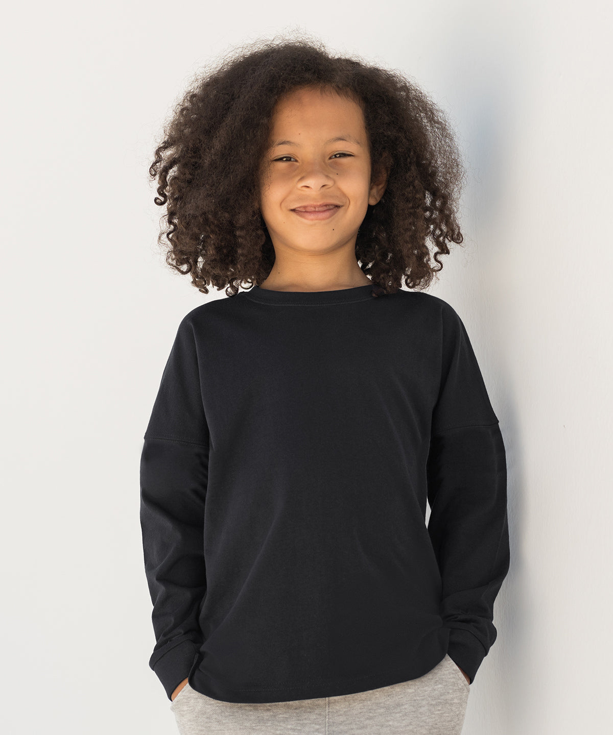 Black - Kids drop shoulder slogan top - GarmentEmbroidery