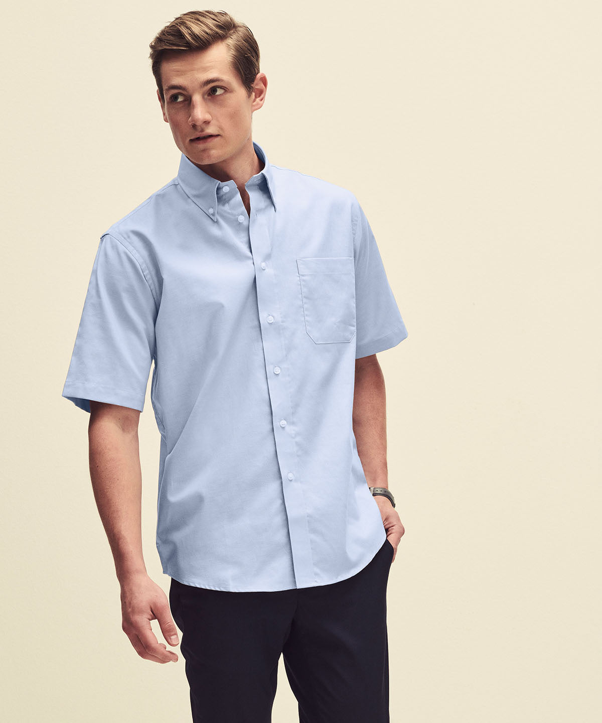 Oxford Grey - Oxford short sleeve shirt - GarmentEmbroidery