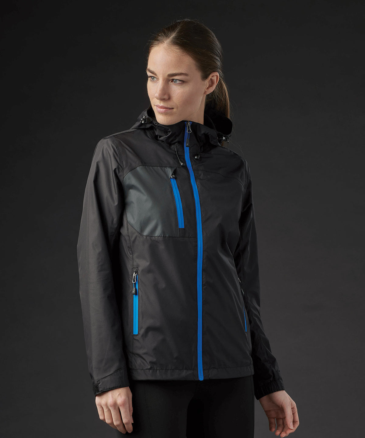 Black/Azure Blue - Women's Olympia shell - GarmentEmbroidery